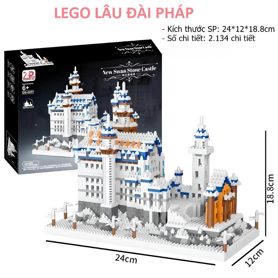 6 Bộ LEGO Xếp hình LÂU ĐÀI kích thước lớn, hơn 2000 chi tiết