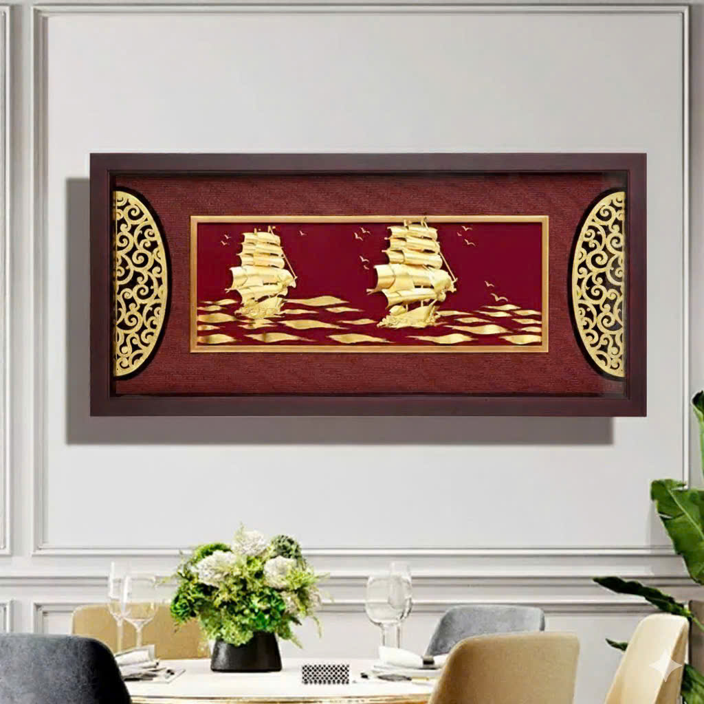 Tranh thuyền thuận buồm xuôi gió mạ vàng 24k KT 81CM X 42 CM 