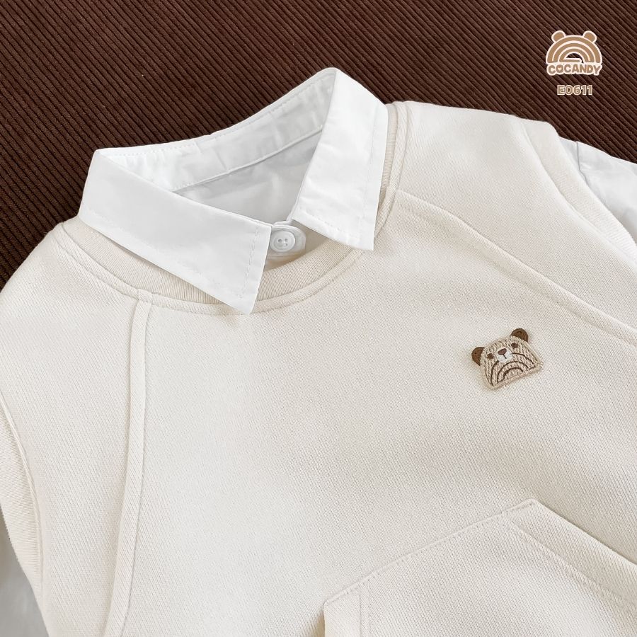 Áo gile BE NHẠT cổ tròn 1 túi trước phối gấu_thumbnail_3