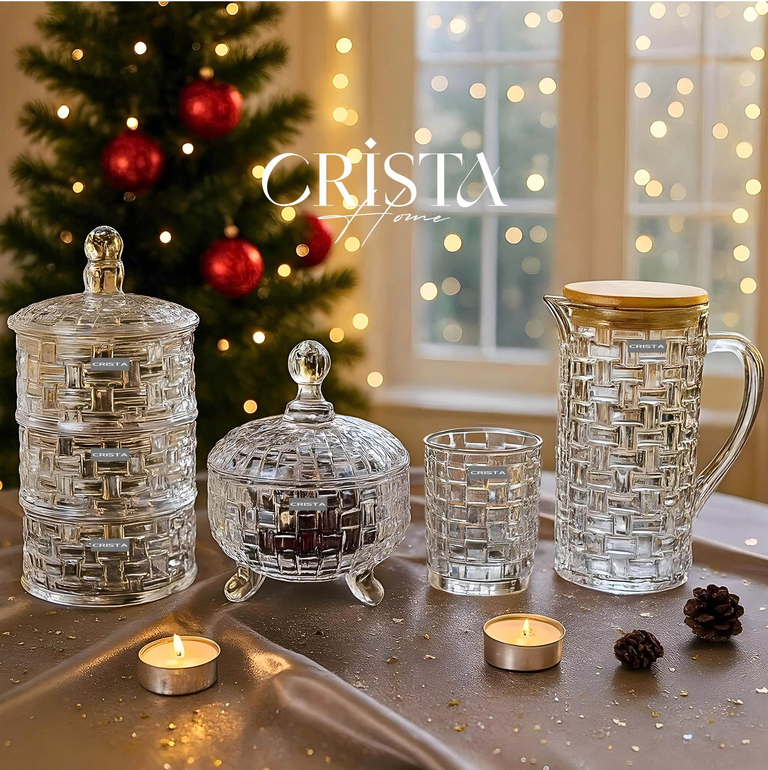 Bộ 2 hũ mứt 3 chân CRISTA HOME vân caro Size 18cm_thumbnail_4