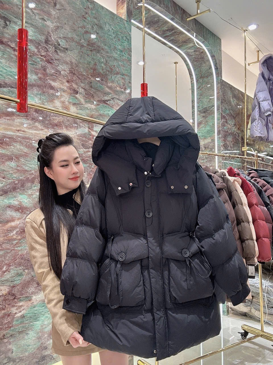 Áo phao cúc Đen - A45