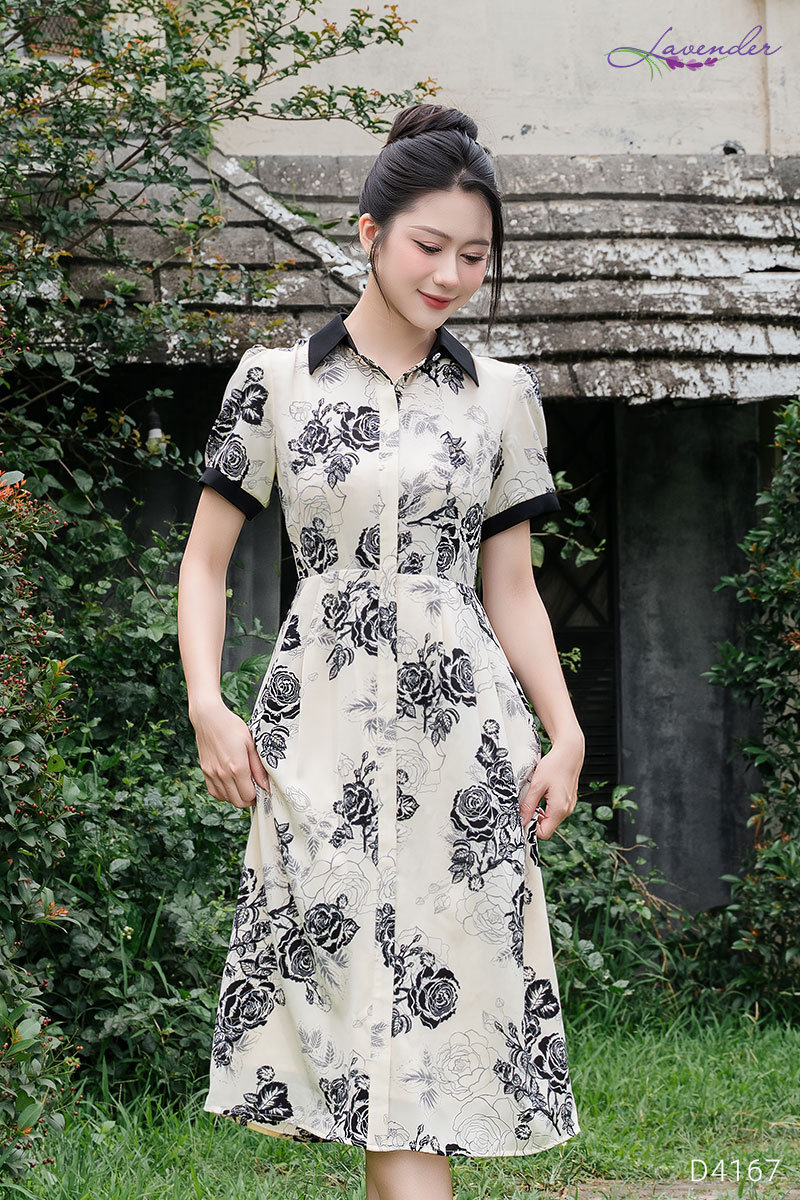 Đầm hoa cổ đức nẹp tay ngắn  D4167_thumbnail_3
