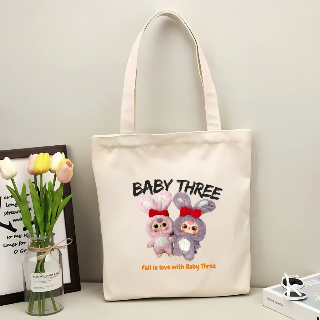 Túi tote vải canvas Loopy, Baby Three có khoá kéo và ngăn phụ, đi học, đi chơi - 𝐖𝐞 𝐓𝐞𝐞 TOTE12_thumbnail_11