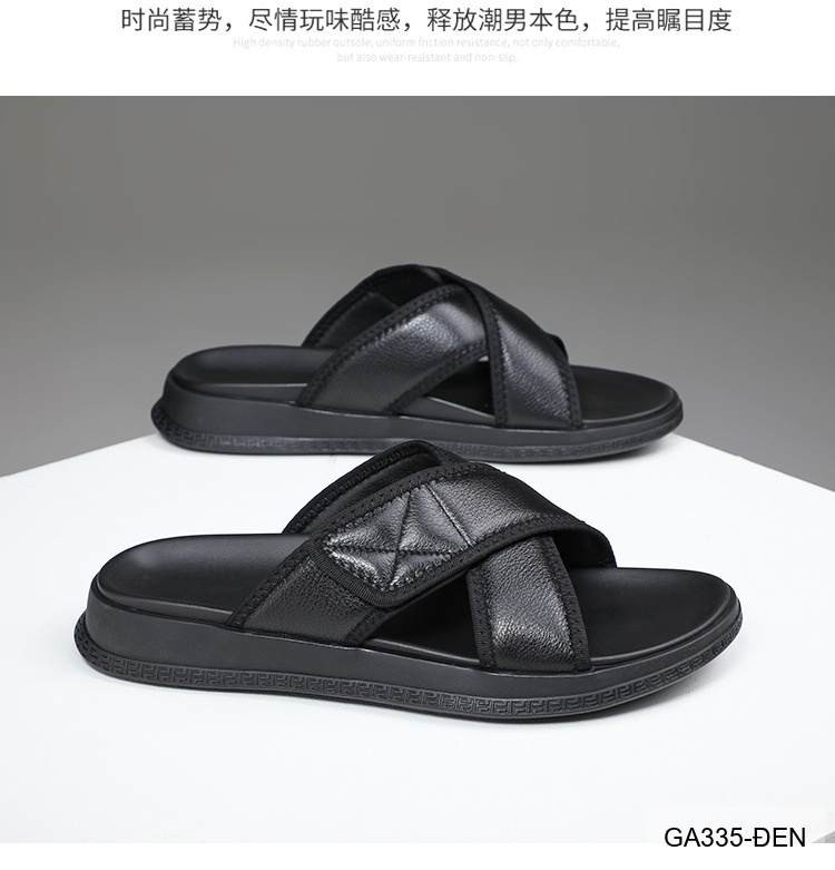 GA335 - Dép lê nam da bò kiểu Hàn màu đen đế cao su êm chân_thumbnail_13