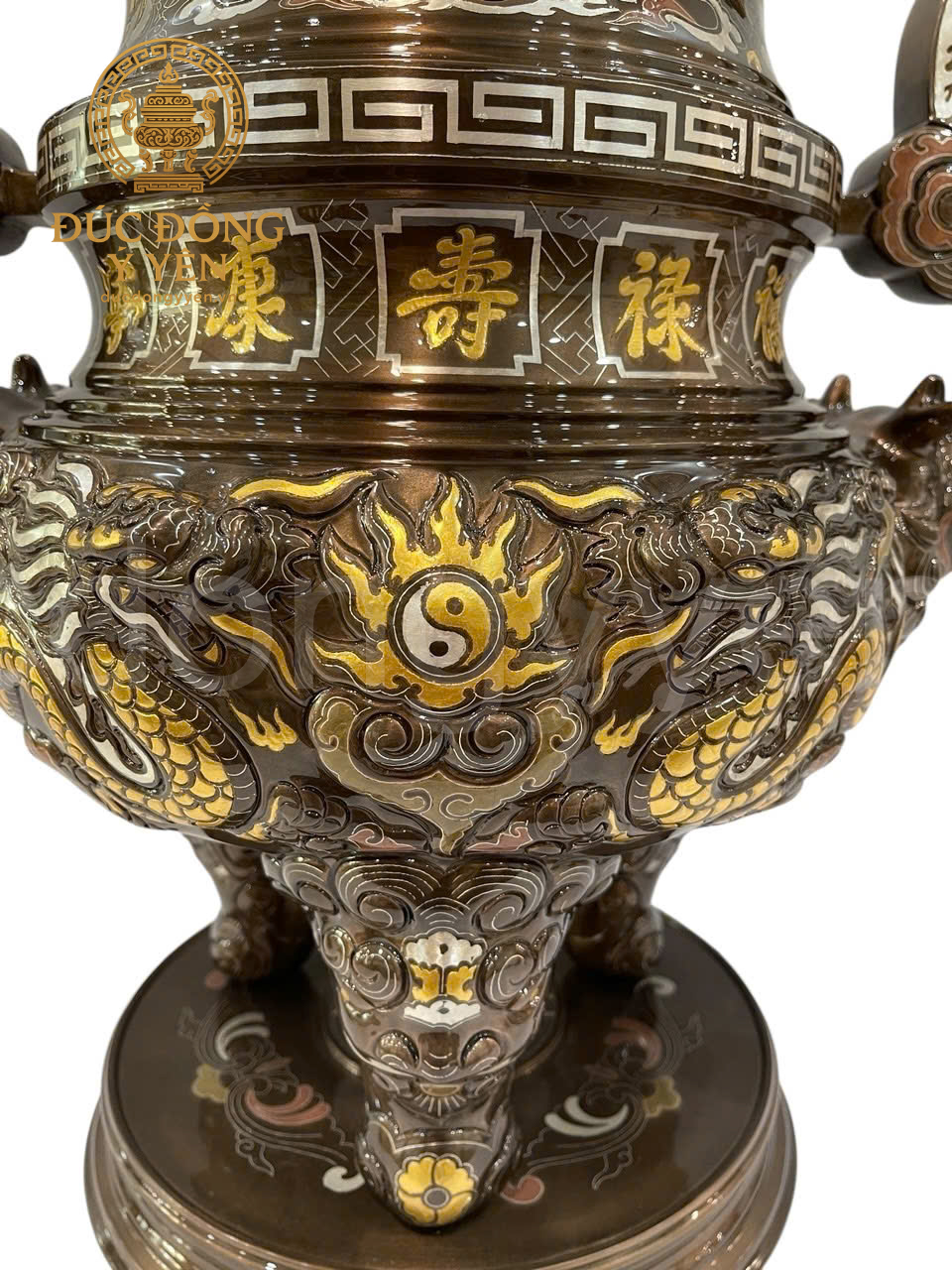 Bộ đỉnh thờ khảm ngũ sắc rồng nổi đúc đồng đỏ _thumbnail_5