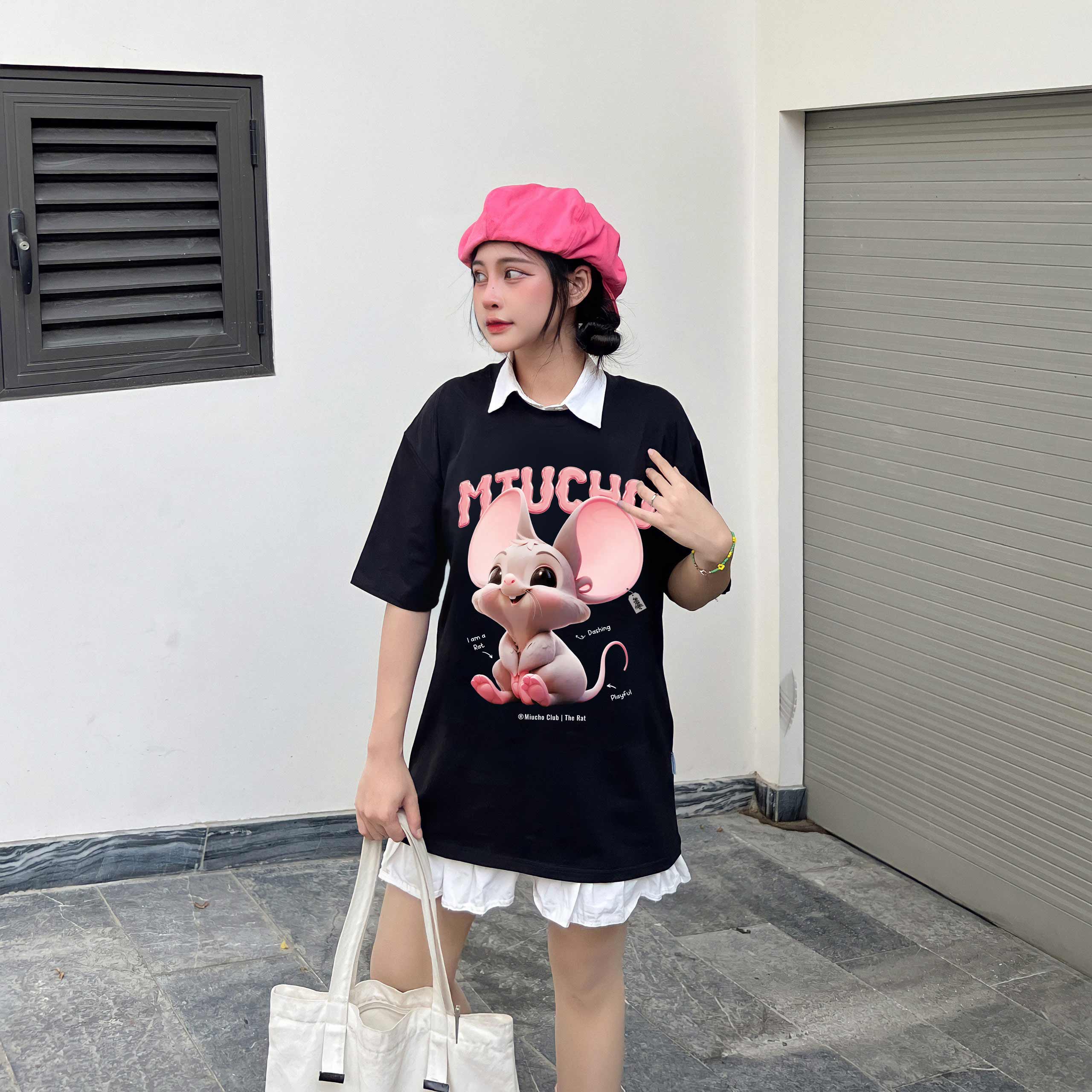 Áo thun form rộng 12 con giáp tuổi Tí ATD1236 Miucho tay ngắn cổ tròn in mix_thumbnail_3