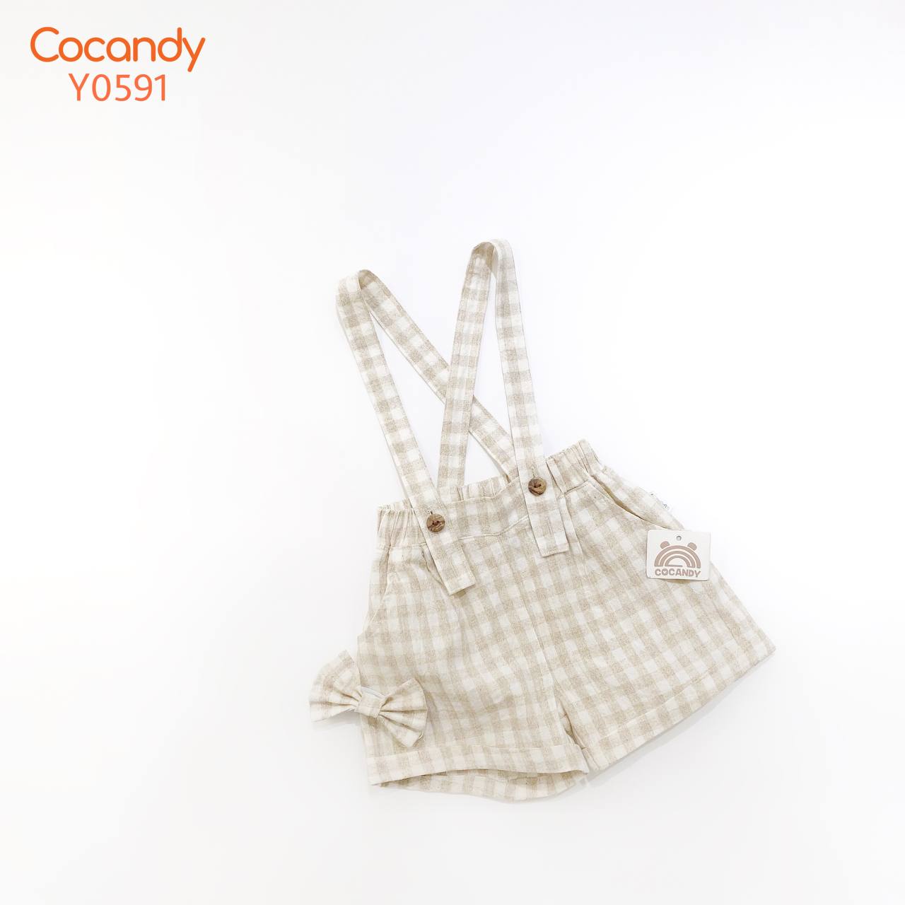 Yếm quần cộc caro NÂU