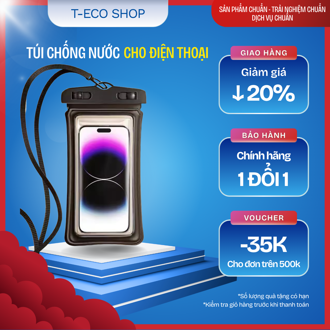 T-ECO SHOP Túi Chống Nước Điện Thoại 7 inch Full Màn – Chụp Ảnh, Quay Video Dưới Nước, Đi Biển Bơi Lội
