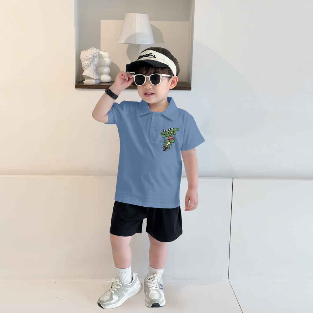 Áo polo bé trai in hình khủng long nhiều màu chất cotton 4 chiều  - Áo thun có cổ cho bé Loza Kids PL3236_thumbnail_5