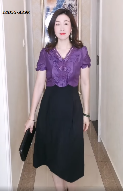 14055-Đầm xòe tay phồng cổ tim bèo  ngực  ( lụa ánh nhung, thun mịn)FREESHIP_thumbnail_2