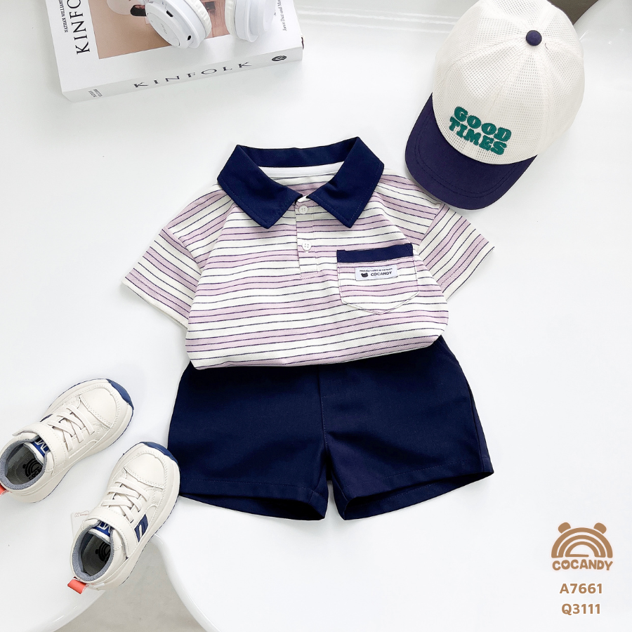 Áo cộc polo TÍM NHẠT kẻ ngang phối cổ X.THAN túi ngực COCANDY_thumbnail_6