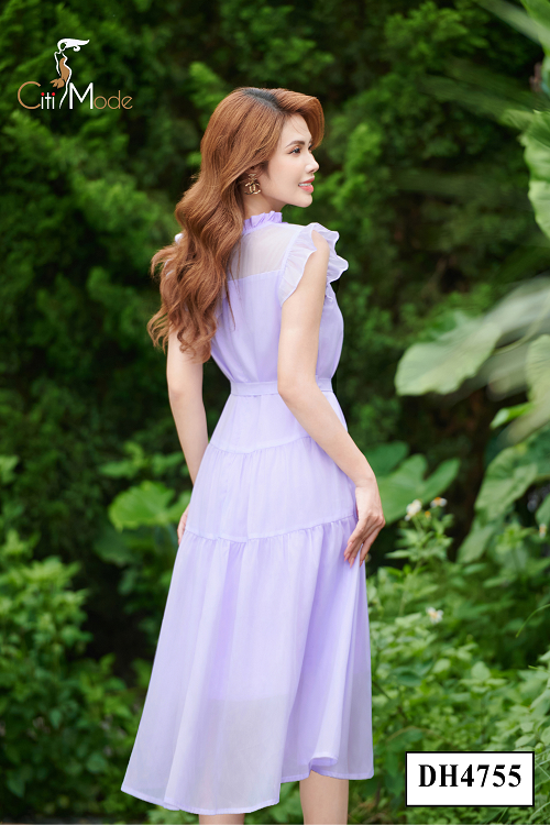Đầm xoè tím cổ nhún_thumbnail_1