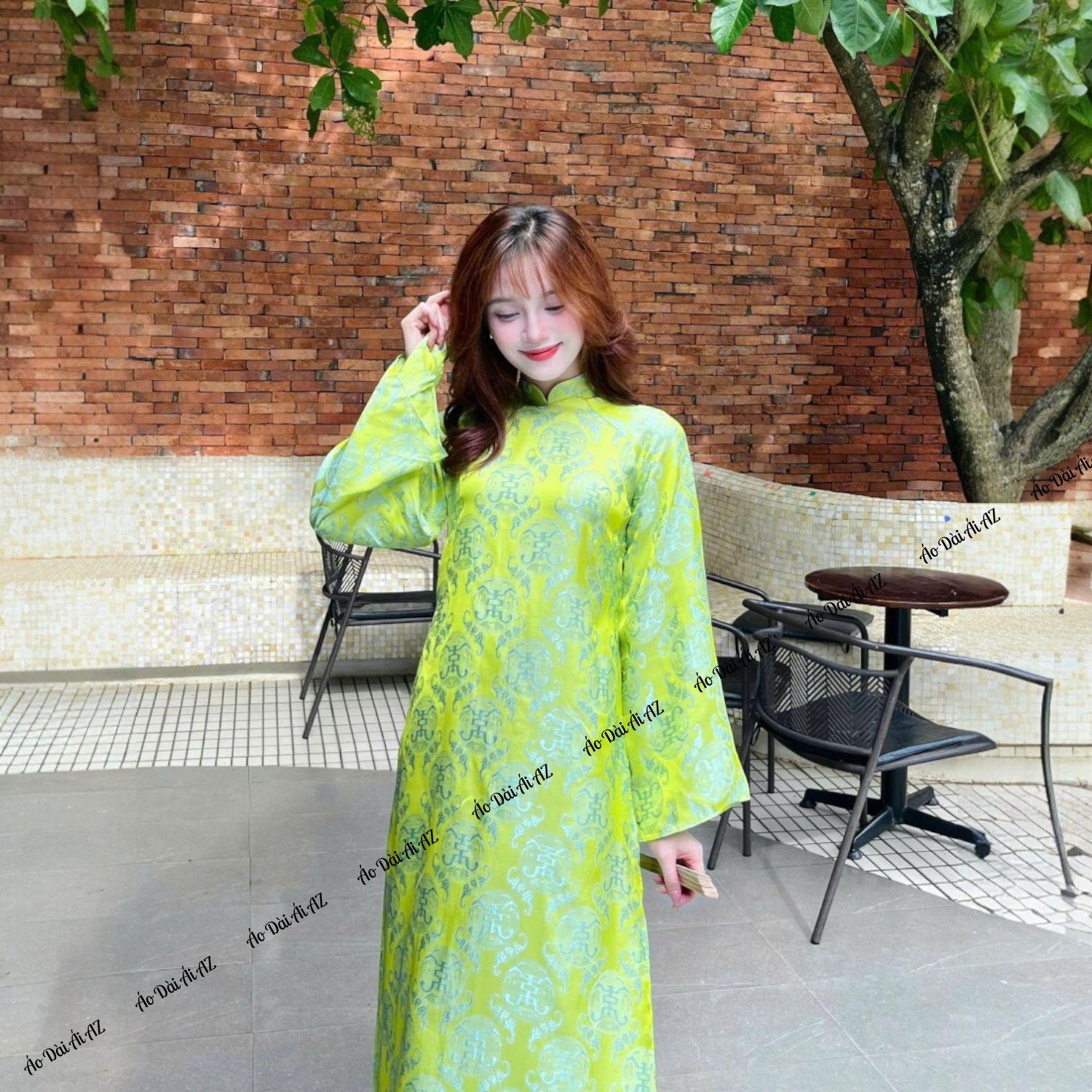 Áo Dài Nữ Cách Tân Dáng Suông Tơ Hoa Tay Dài Giả Cổ Phục Mặc Tết MM04_thumbnail_4