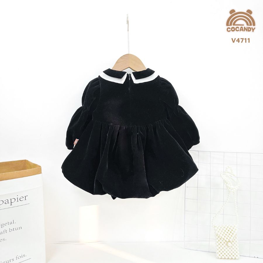 Váy dài nhung ĐEN cổ kép phối TRẮNG_thumbnail_2