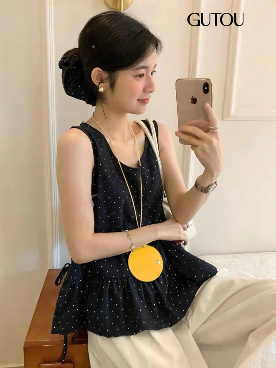 [ GUTOU ] Áo Chấm Bi Phối Bèo+Scrunchie_thumbnail_2