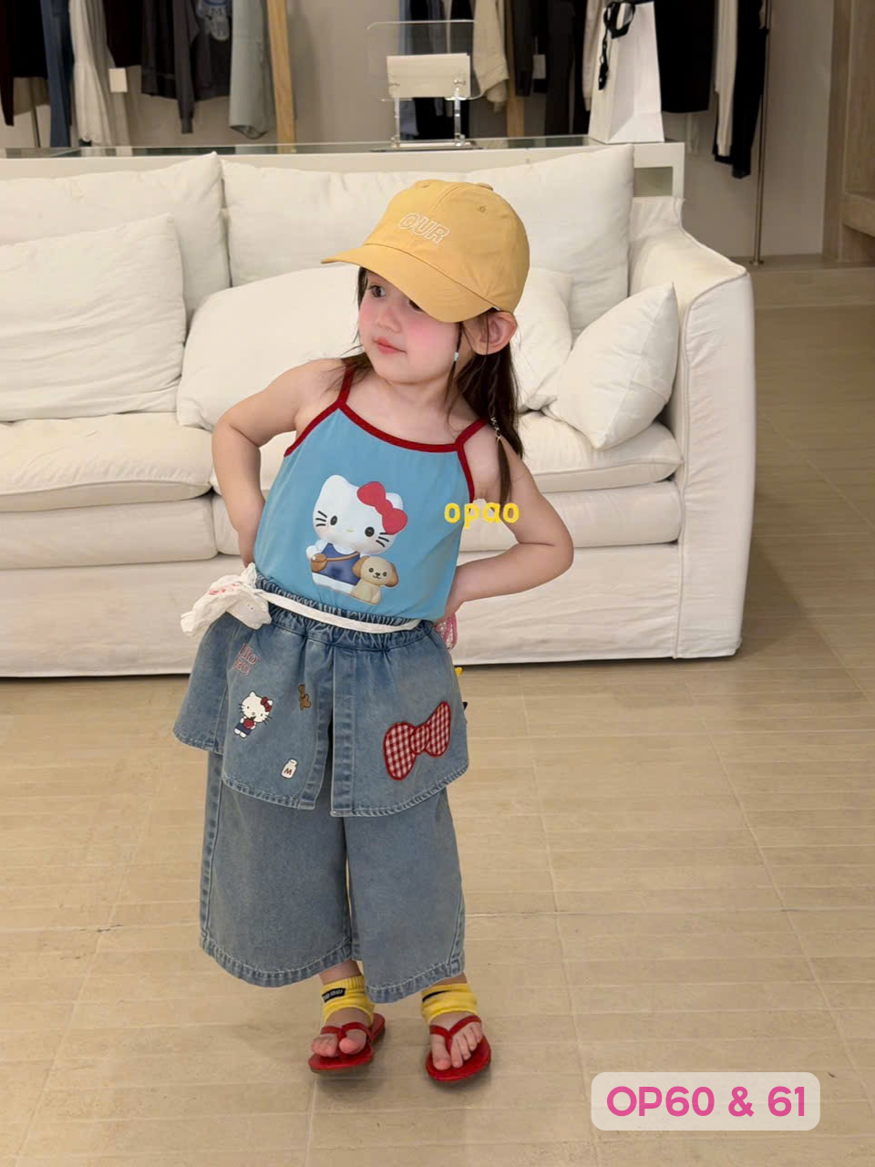 OP60 - Áo cotton 2 dây in hình phối viền đỏ hãng Opao