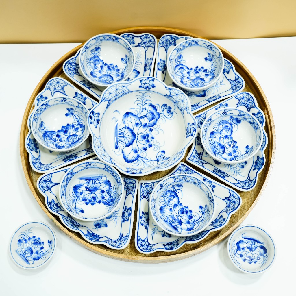 Bộ Bát Đĩa Hoa Mặt Trời - Đồ Thờ Cúng Men Rạn Đắp Nổi Bát Tràng Cao Cấp Nhiều Mẫu 45cm. 55cm_thumbnail_5