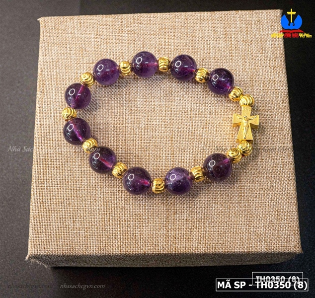 Vòng mân Côi đá thạch anh tím tự nhiên mix bi bạc mạ vàng M74 ✔_thumbnail_3