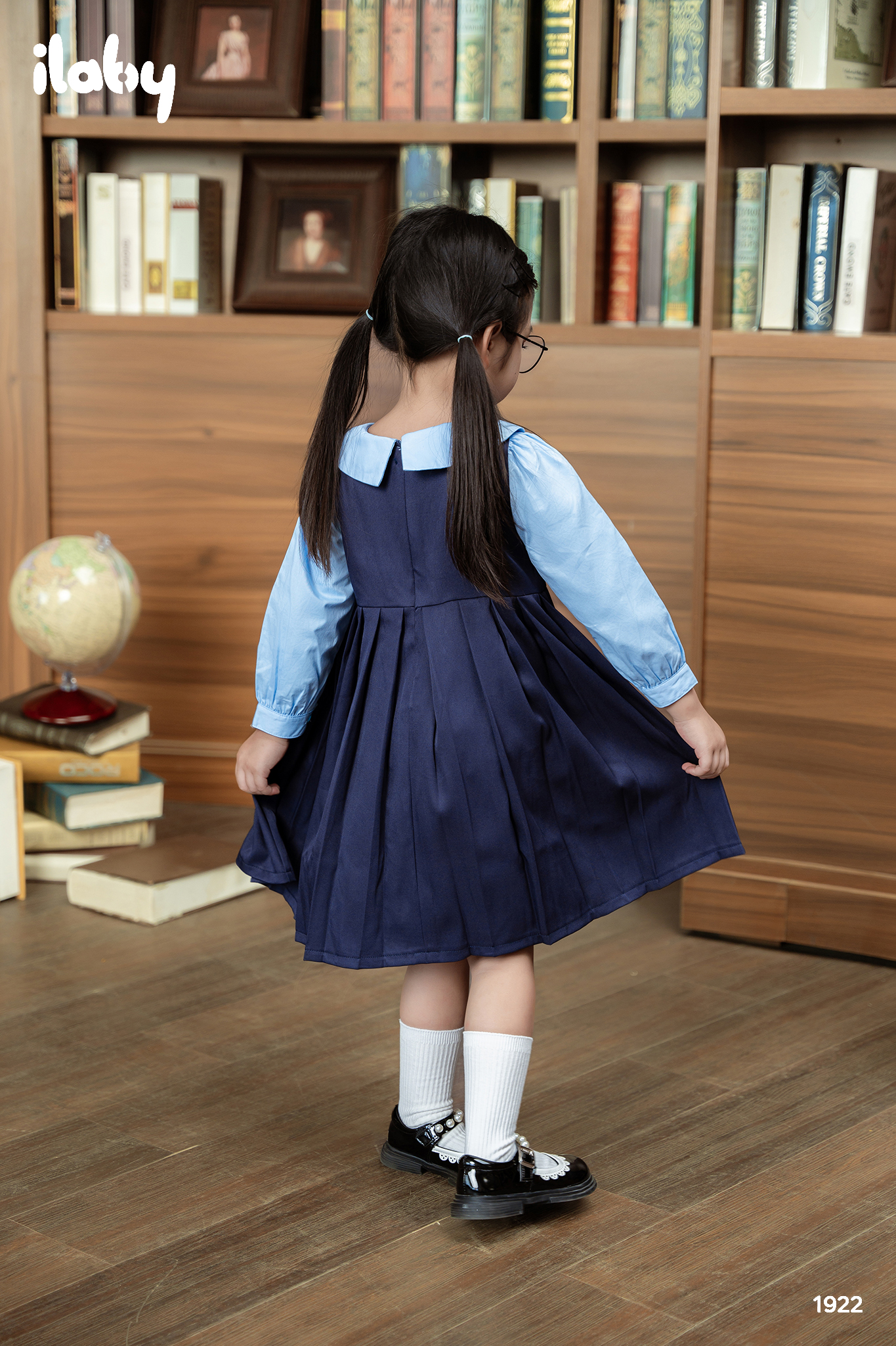 Váy xếp ly giả yếm phối màu xanh trời_thumbnail_2