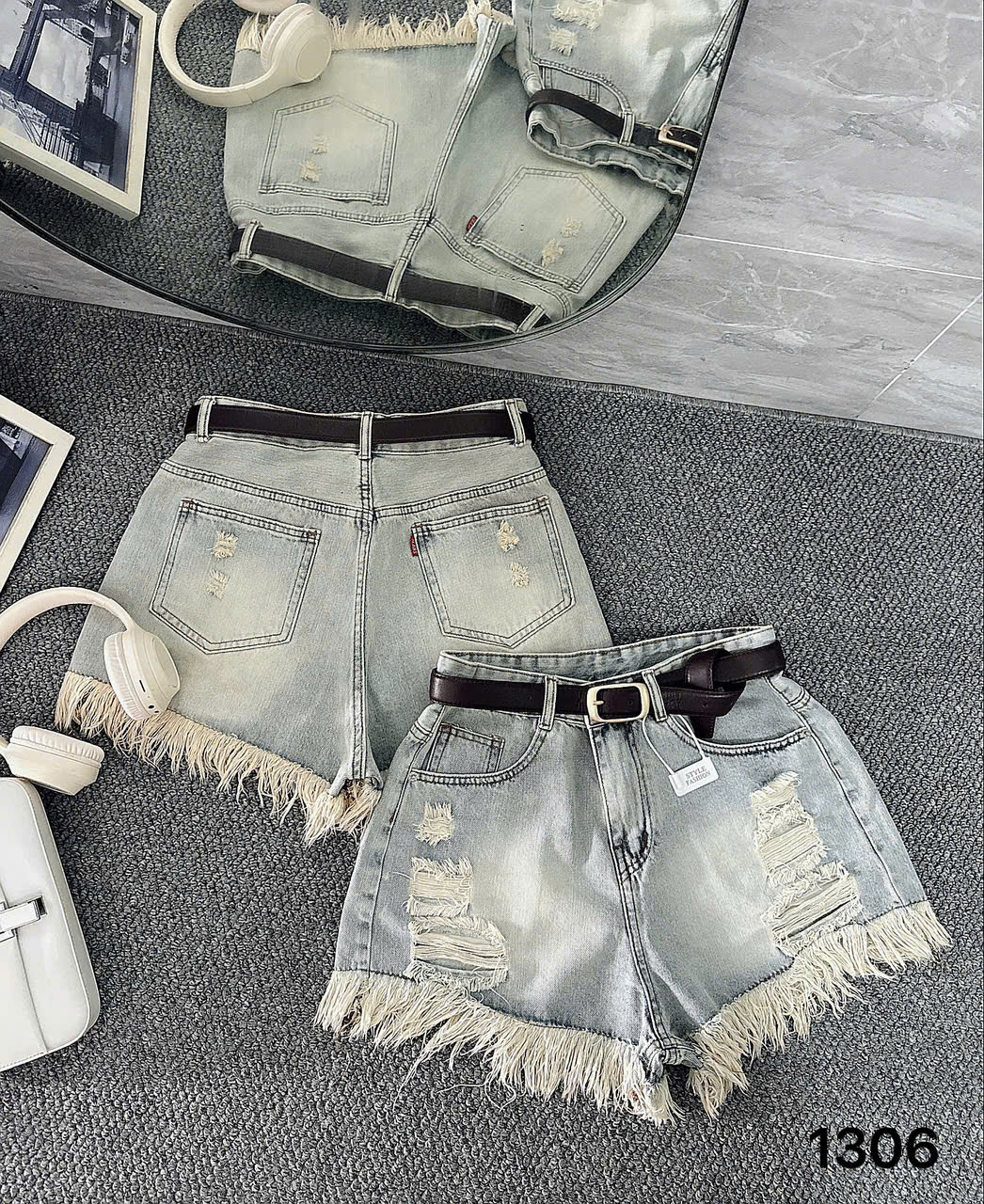 Quần short jean rách tua rua kiểu bigsize QSJ1306 dành cho nàng từ 55-90kg