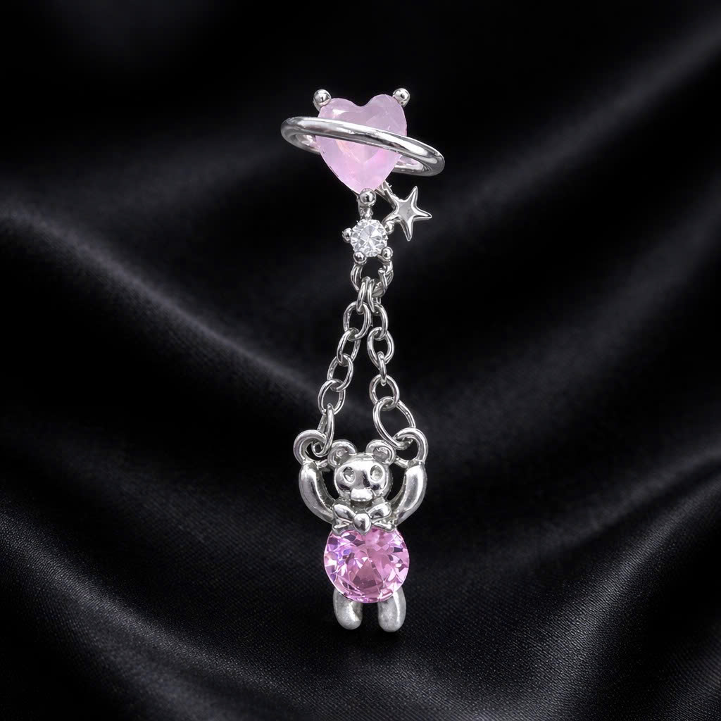 Khuyên kiểu xích rơi gấu kim cương hồng bi