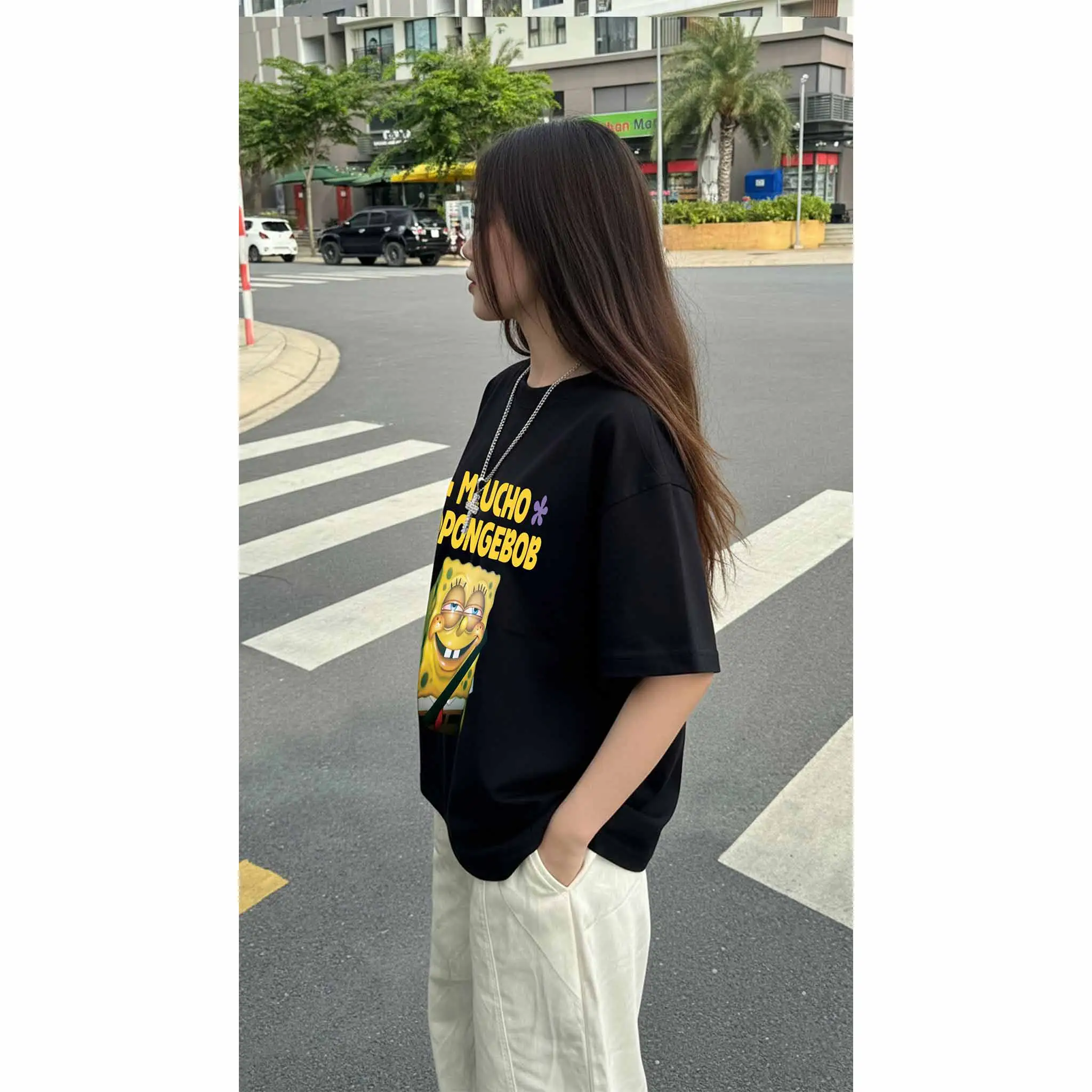 Áo thun boxy nam nữ Miucho Club vải cotton thoáng mát Spongebob in mix dễ thương 2827_thumbnail_6