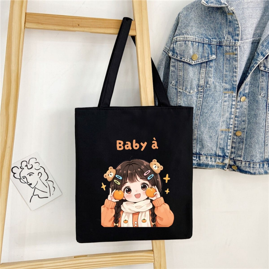 Túi Tote BST cô gái  - Túi vải canvas có túi phụ và khoá kéo đựng vừa A4 và laptop (33x37cm) - TOTE28_thumbnail_6