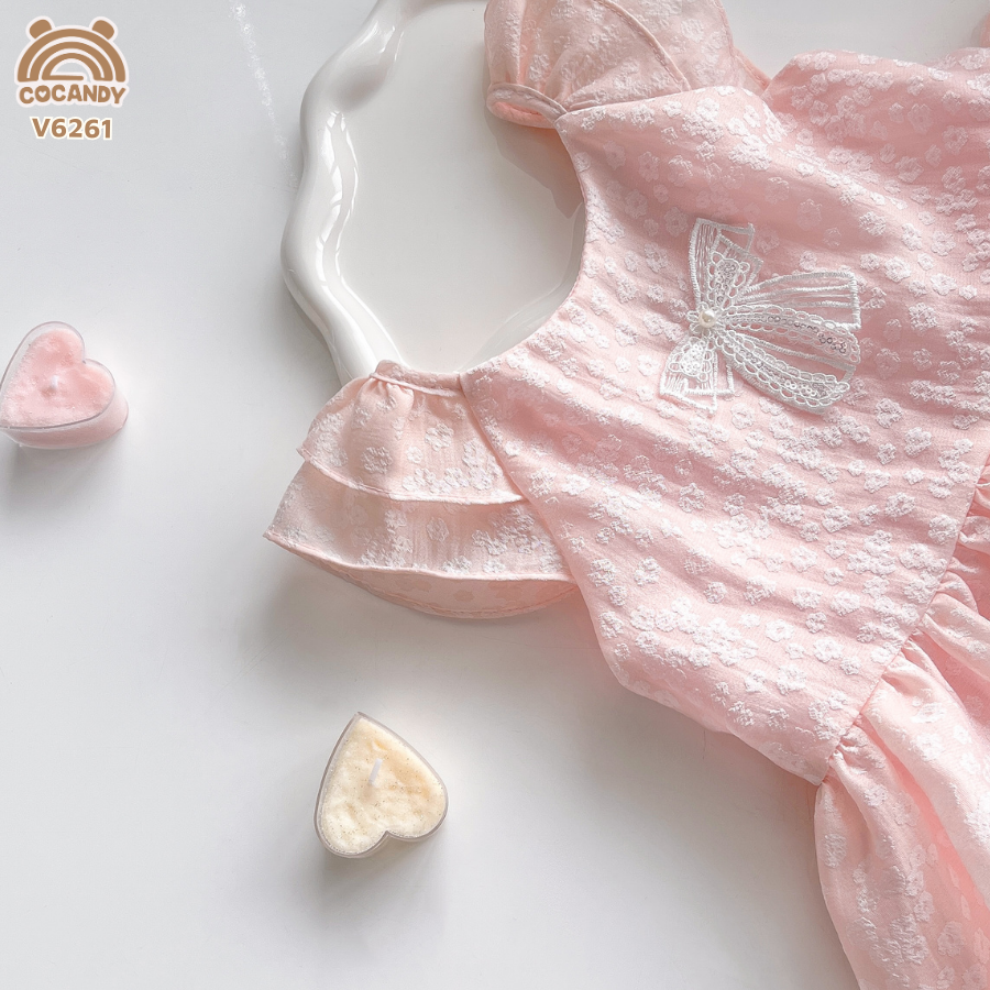 Váy cộc HỒNG 2 tầng vân hoa phối nơ ngực_thumbnail_4