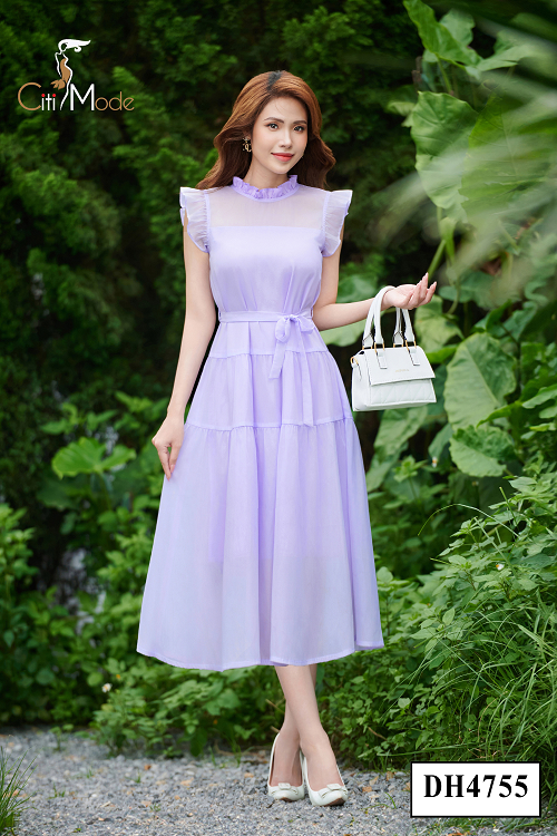 Đầm xoè tím cổ nhún_thumbnail_2