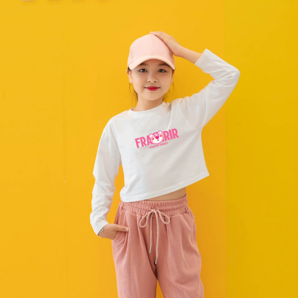 Áo croptop tay dài màu trắng cho bé gái in chất cotton - Áo croptop dài tay bé gái Loza Kids CG001_thumbnail_1