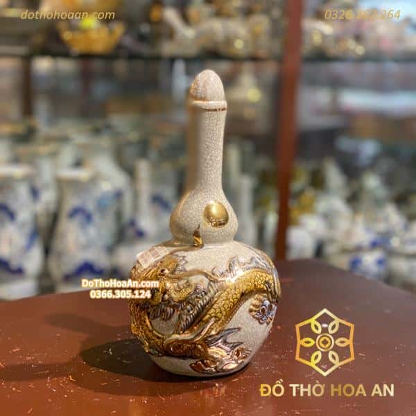 Nậm Rượu Men Rạn Vẽ Vàng 24K1