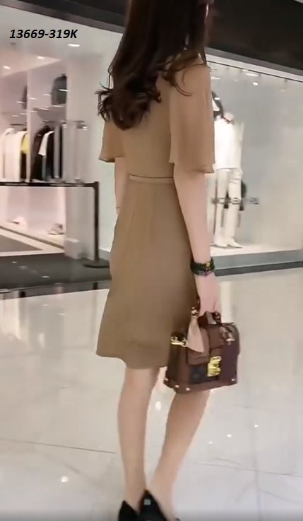 13669-Đầm suông tay tiên  cổ  vest đắp chéo cách điệu(kèm nịt ,thun hà lan phối voan, khóa hông)_thumbnail_4