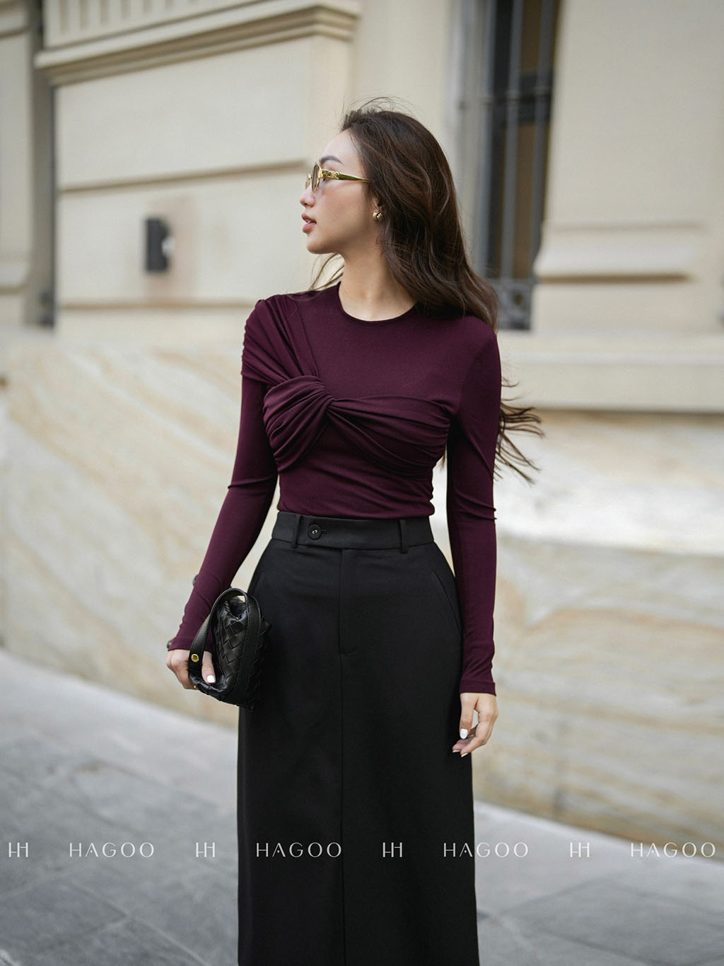 Áo thun xếp nếp nhún HAGOO