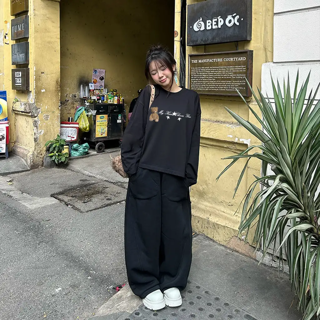 Áo thun boxy tay dài Gấu Teddy phối chữ Miucho 3116_thumbnail_2