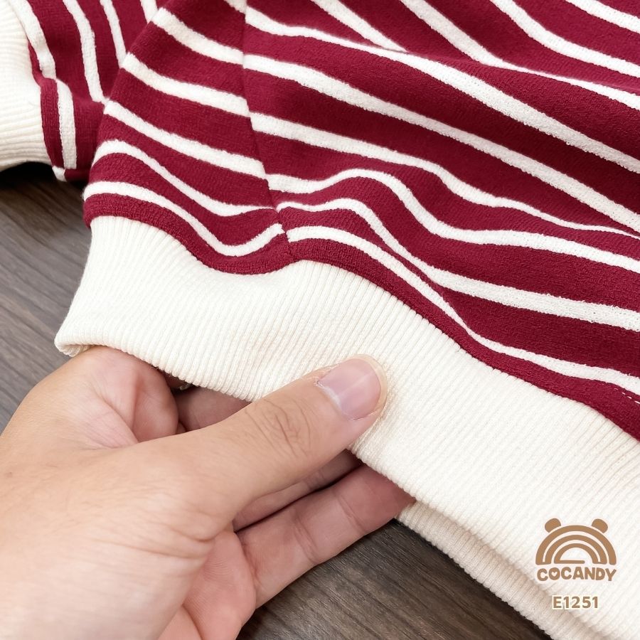 Áo dài nỉ kẻ ĐỎ BE phối đáp tròn tay be_thumbnail_3