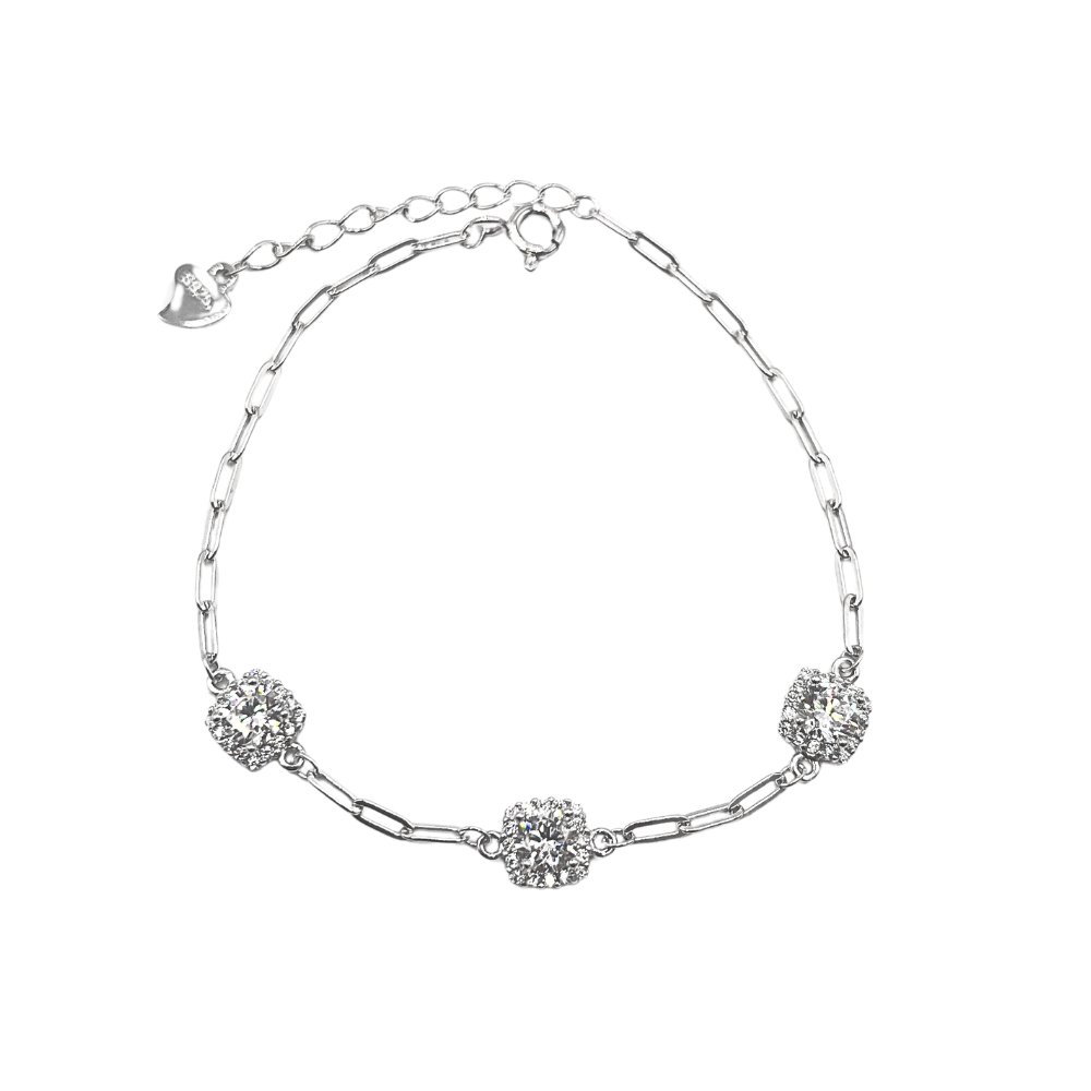 Vòng tay bạc 925 nữ 3 hoa đá lấp lánh