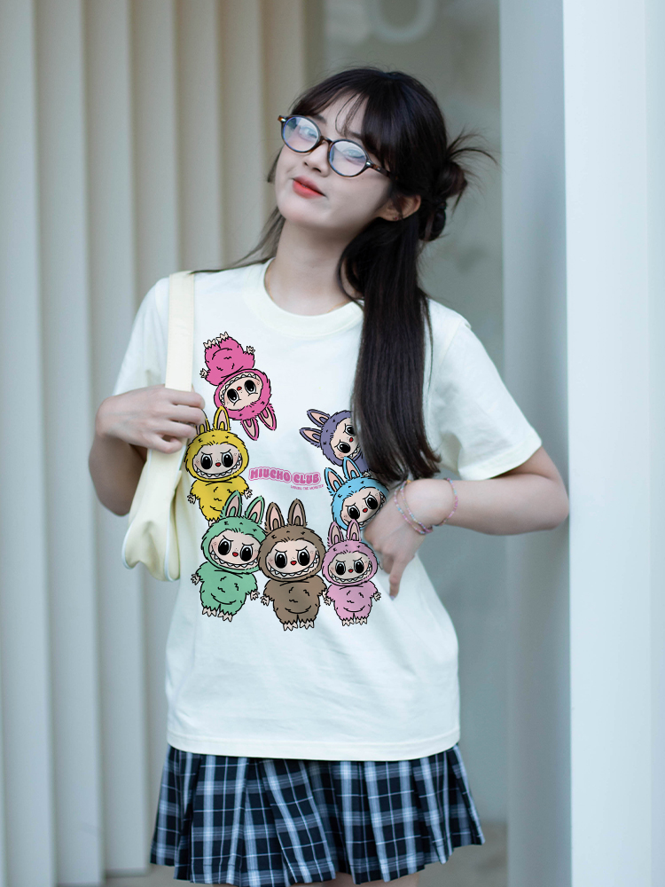 Áo phông labubu dễ thương form rộng ATD1451 Miucho vải cotton cổ tròn in mix_thumbnail_3