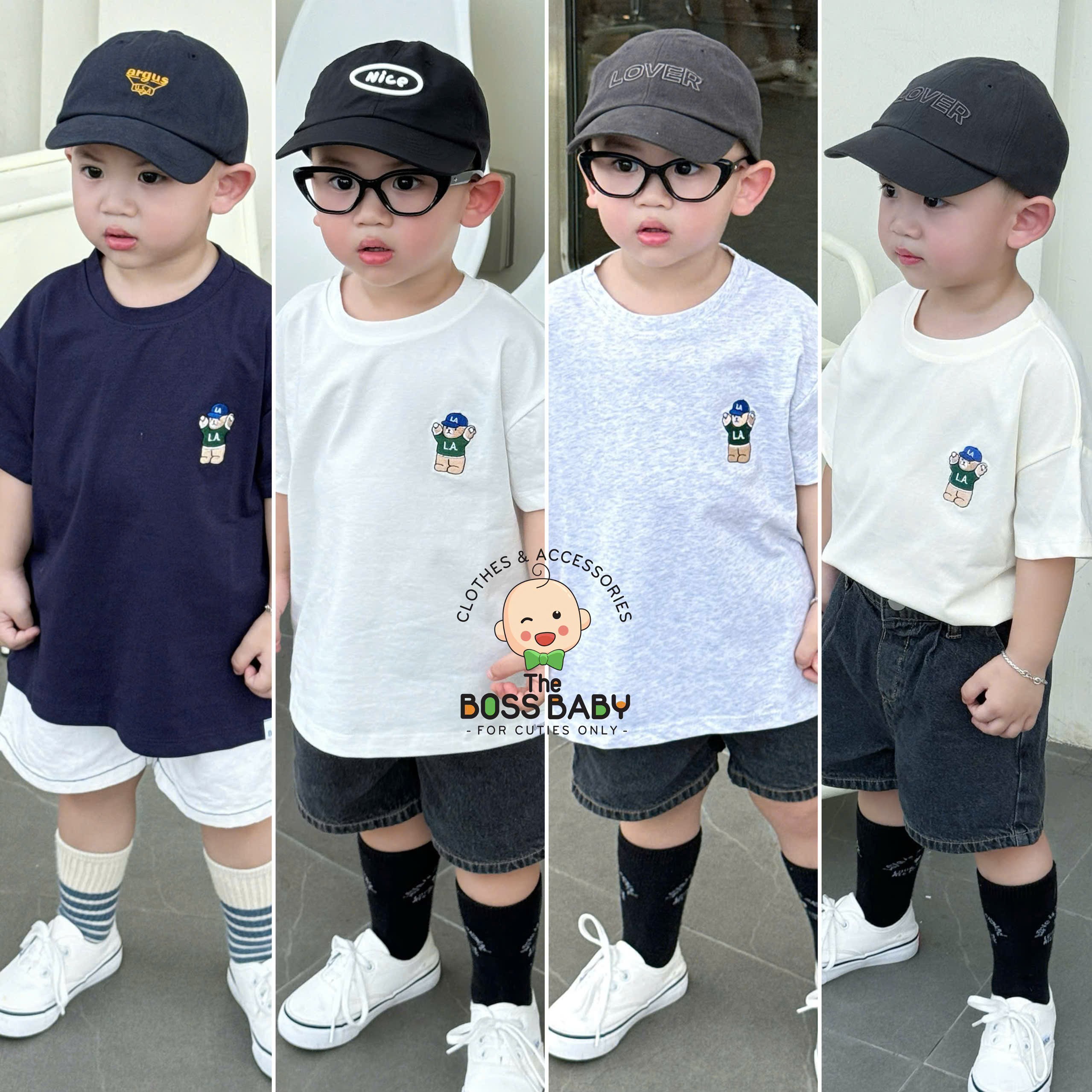 Áo cotton trơn in gấu LA