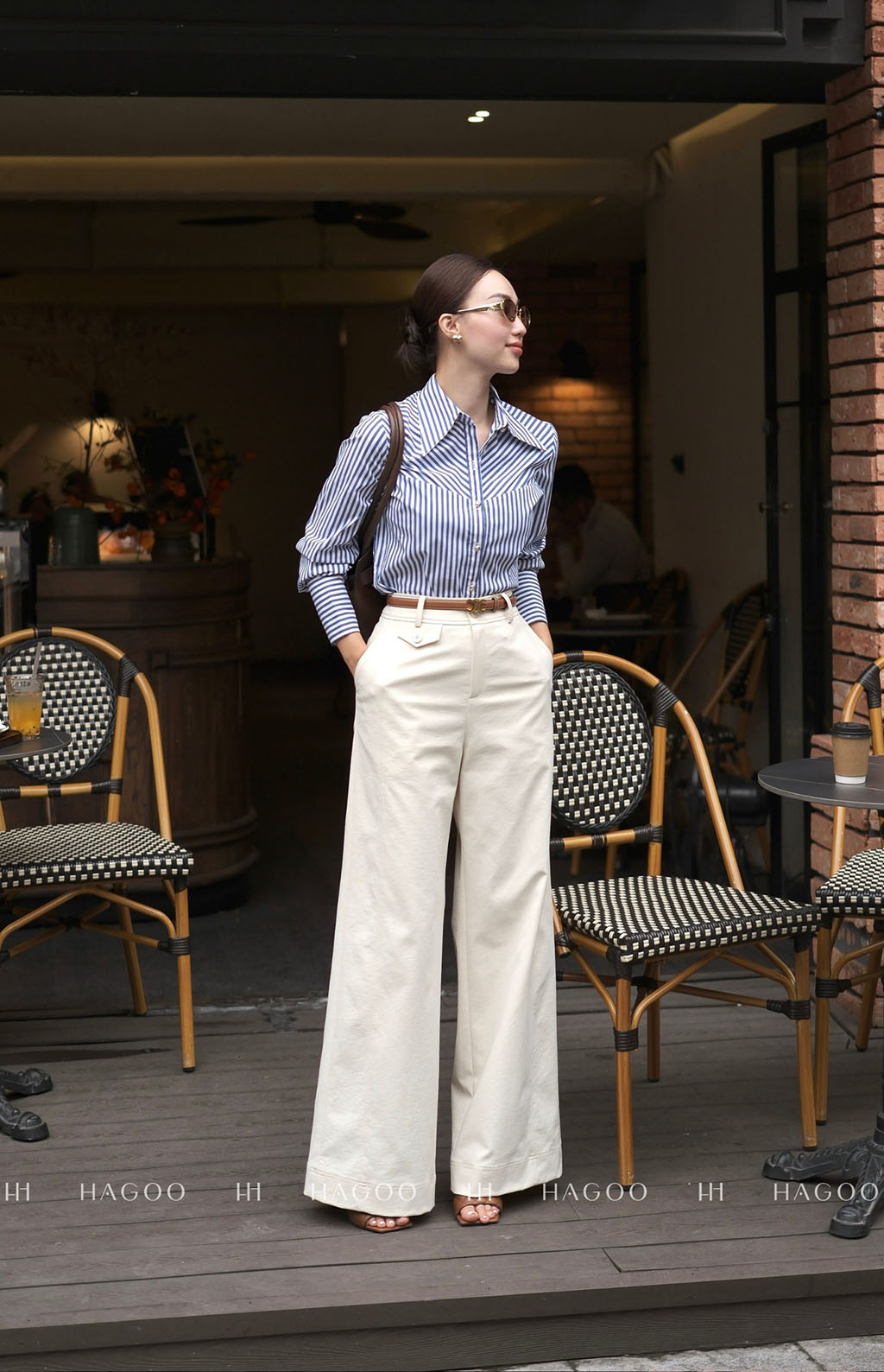 Áo sơ mi kẻ suông cầu ngực xéo HAGOO_thumbnail_2