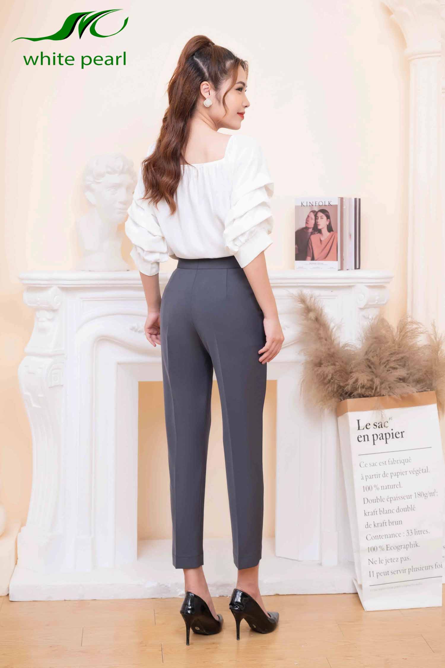 Quần baggy đai hoa thời trang công sở cao cấp White Pearl_thumbnail_2