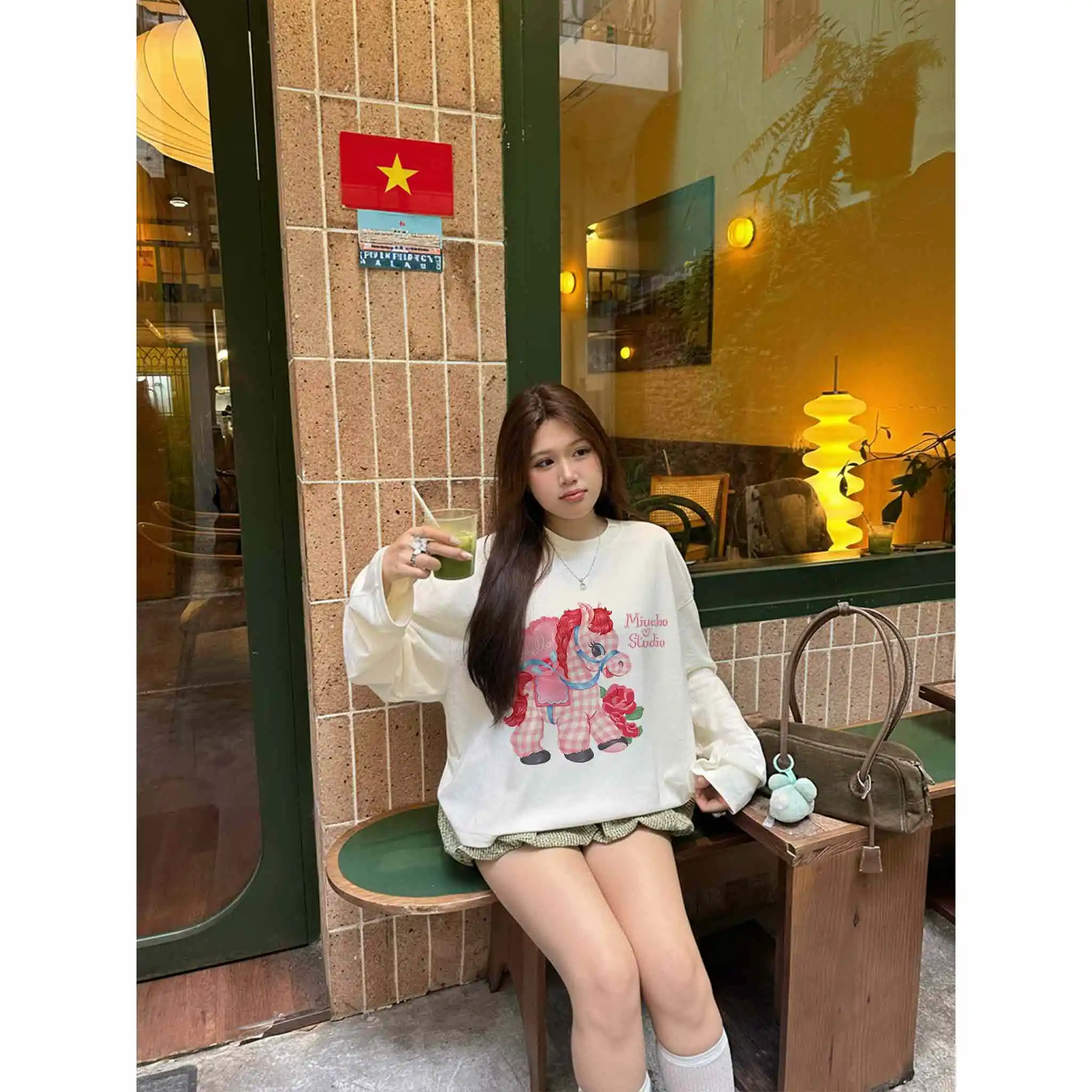 Áo thun nữ form boxy Miucho basic cotton thoáng mát thoải mái ngựa hồng in mix 2817_thumbnail_5