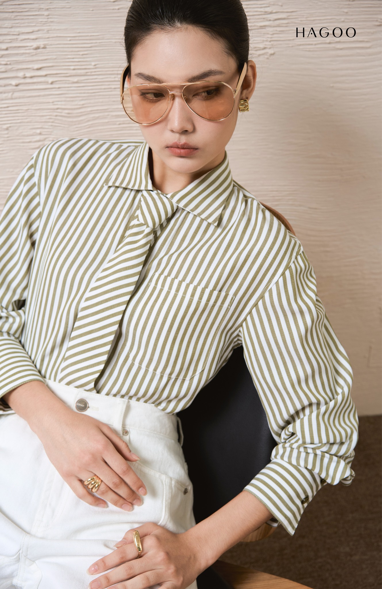 Sơ mi cà vạt cổ cánh nhạn HAGOO