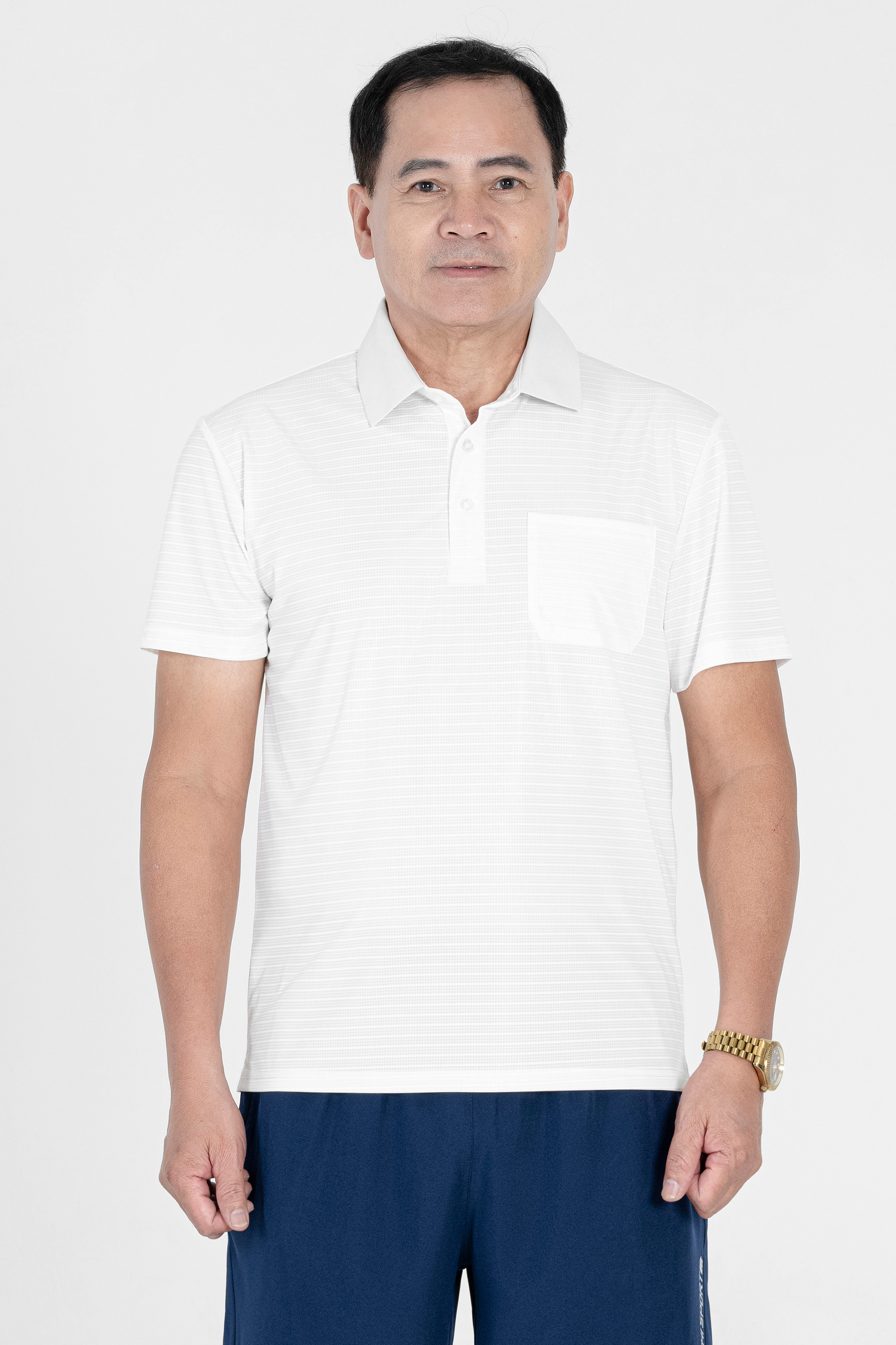 Áo Polo Túi Ngực Nam Trung Niên ANCHI Chất Liệu Cotton Cao Cấp Có Xẻ Tà Màu Trắng