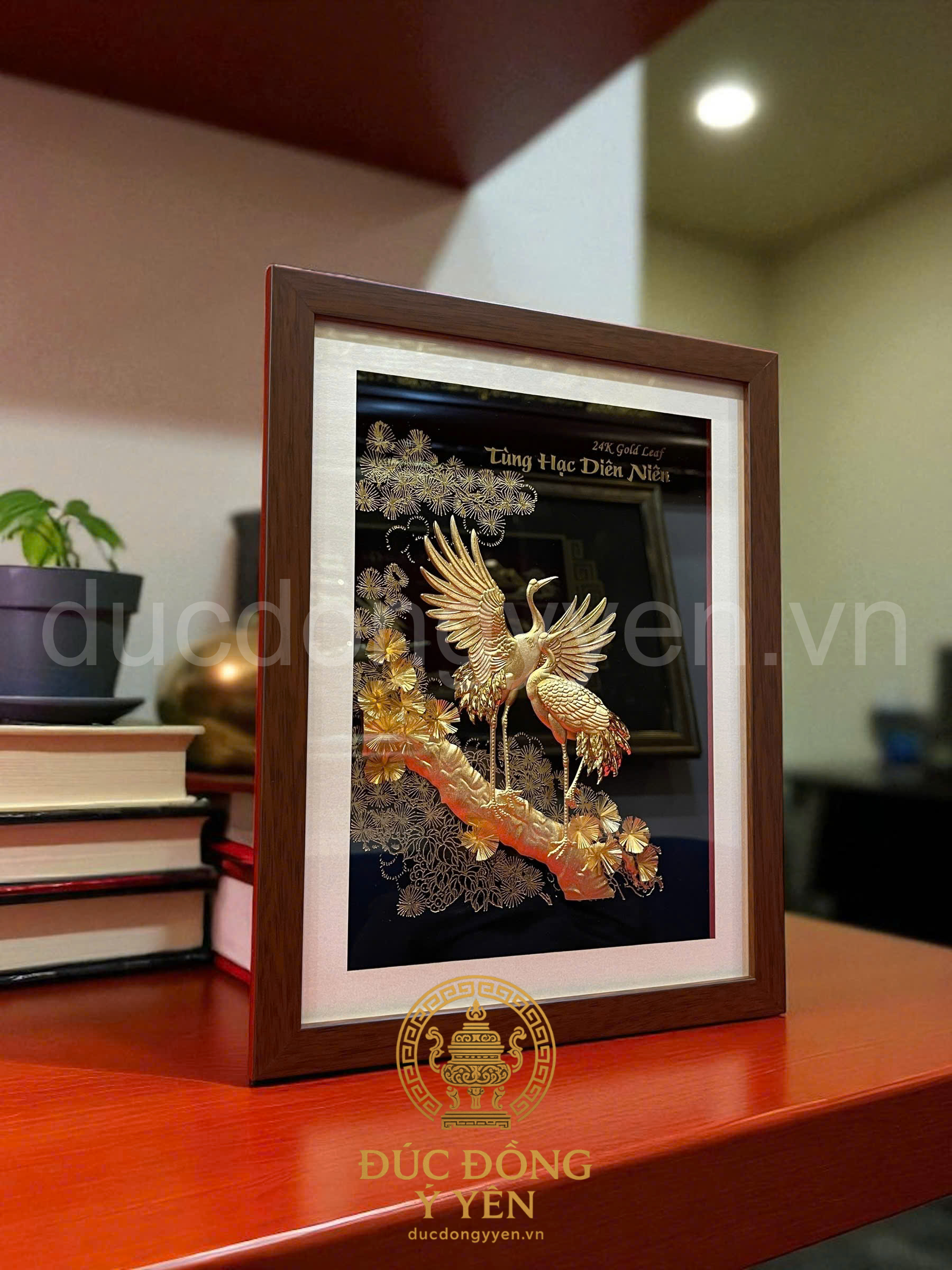 Tranh tùng hạc diên niên mạ vàng 24k kích thước 34CM X 27CM_thumbnail_2