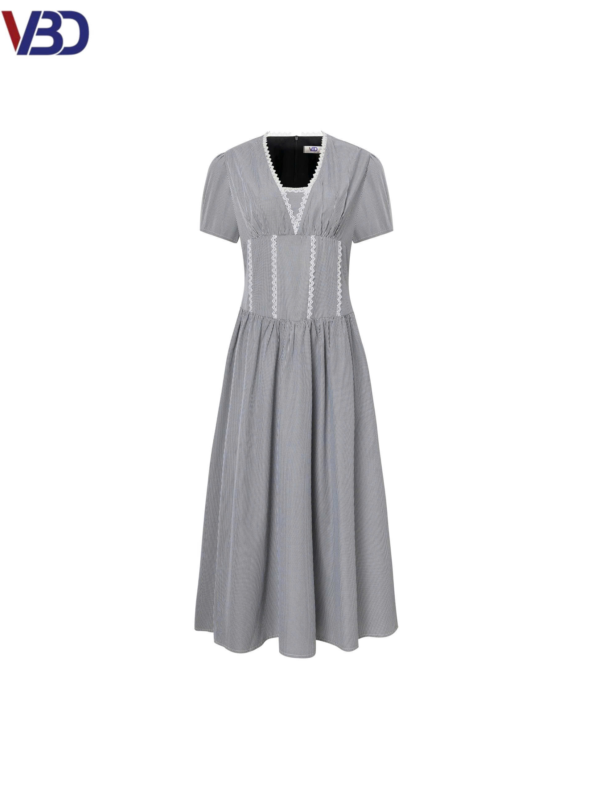 Đầm dáng dài sọc phối ren bigsize DA174 dành cho nàng béo mập từ 55-95kg