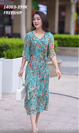 14063-Đầm suông in hoa tay lở  phối  viền bèo ( voan, lót)FREESHIP_thumbnail_2
