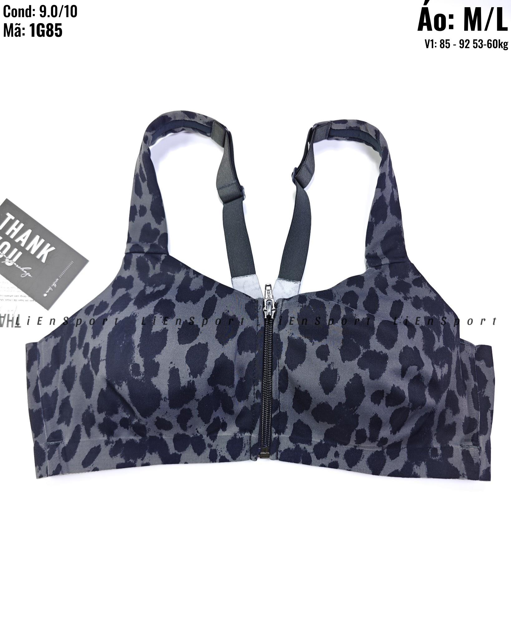 Victoria's Secret VSX Áo bra thể thao Nữ Size M L Xám đen họa tiết da báo Auth 2nd Dây vai bản lớn Khóa kéo trước Co giãn 4 chiều Thấm hút mồ hôi Nâng đỡ tốt Phù hợp gym yoga chạy bộ Mã:1G85