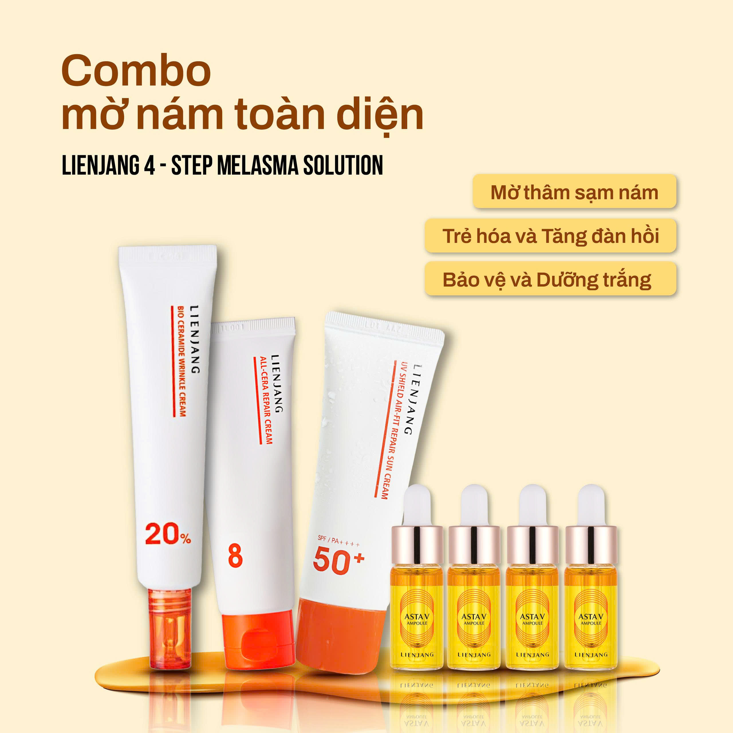 COMBO LIENJANG 4-STEP MELASMA SOLUTION - Combo Mờ Nám Trẻ Hoá Da Giảm Nhăn Toàn Diện - Ceramide, Vitamin C, Astaxanthin - [LJ012]