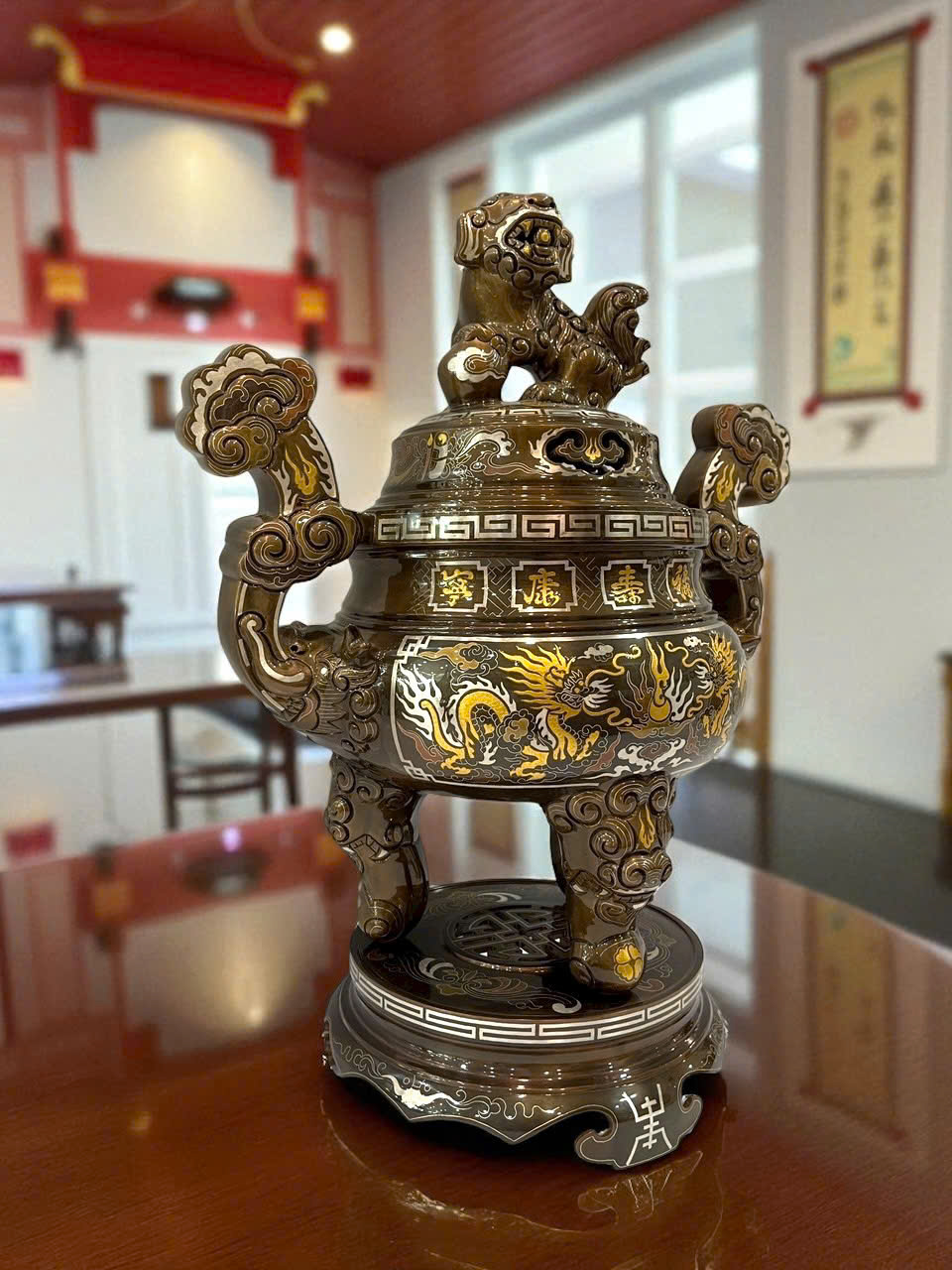 Bộ ngũ sự cao 45cm khảm ngũ sắc khảm kỹ sắc nét _thumbnail_2