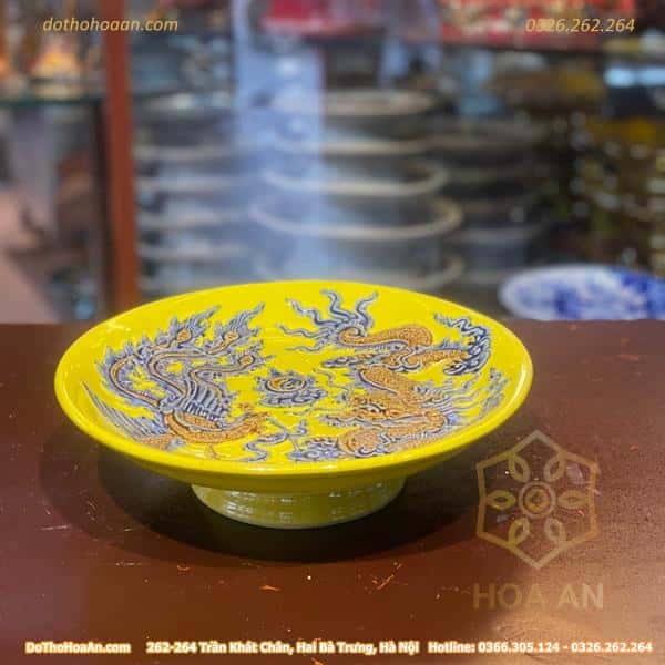 Mâm Bồng Thờ Men Vàng Hoàng Kim Đắp Nổi2